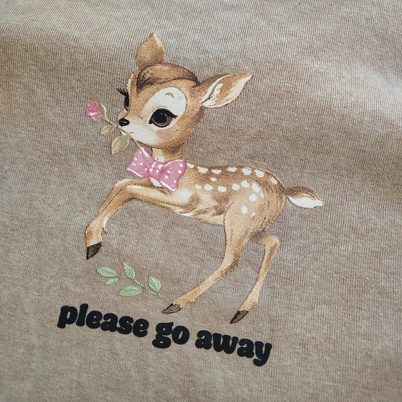 Junior's Tan Cropped Fitted Please Go Away Baby Graphic Tee Coquette Size XL - Picture 5 of 6